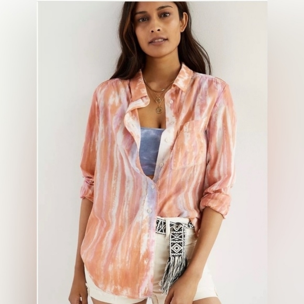 Anthropologie Pilcro Liquid Buttondown Shirt Top L Women's Casual Boho 35731